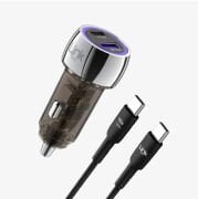 C437 Şeffaf 55W Çift PD (30W) & QC (25W) Type-C Kablolu Araç şarjı