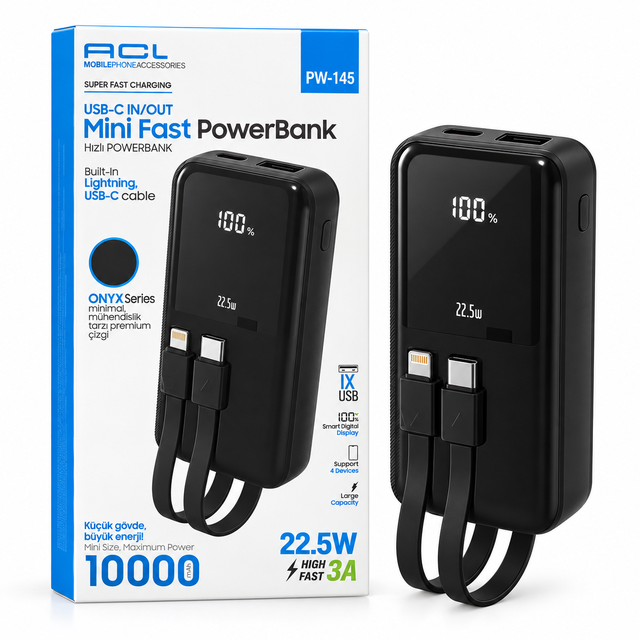 ACL PW-145 Kendinden Kablolu 10000 mAh Hızlı Şarj Powerbank