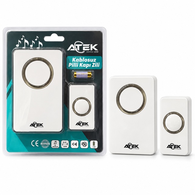 Atek LED 603011 Kablosuz Kapı Zili Pilli 100M Menzil 36 Melodi