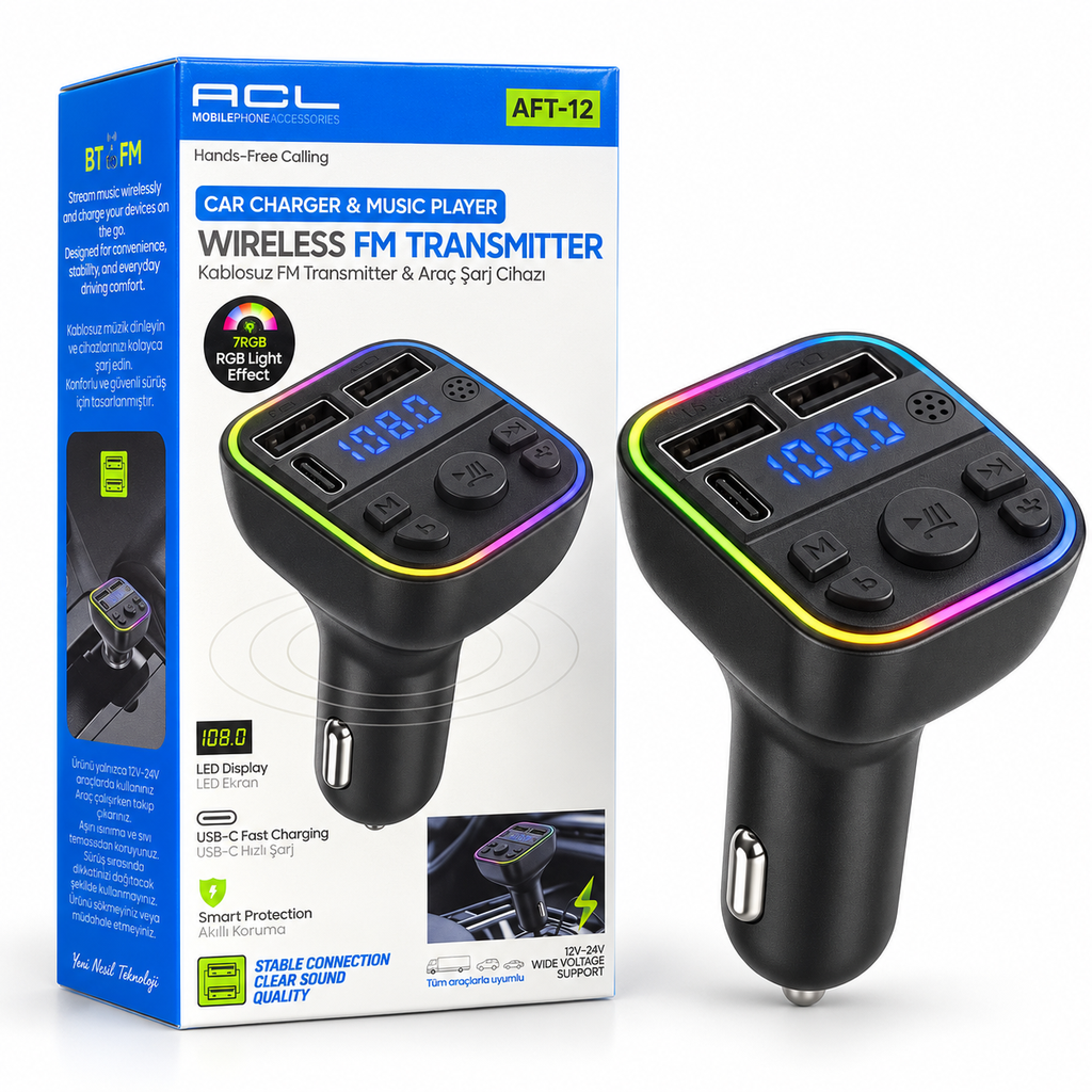 Bluetooth FM Transmitter | ACL AFT-12 Araç Kiti
