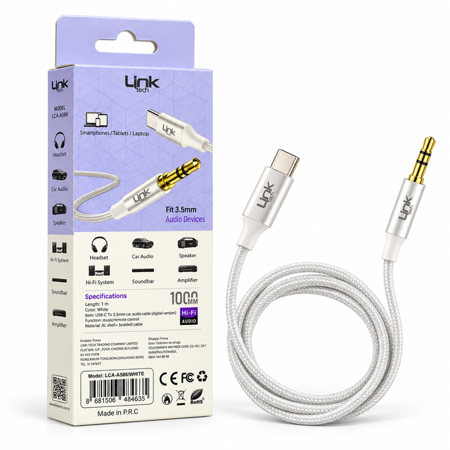 Type-C Aux Kablosu | Linktech LCA-A586 1m Ses Kablosu