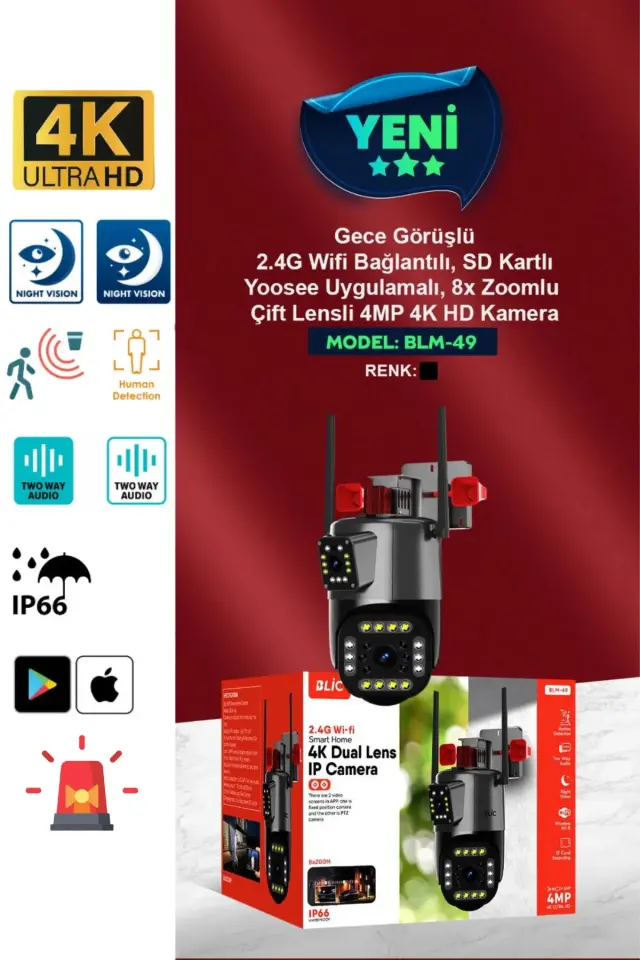 Blic BLM-49 8MP Çift Lensli WiFi Dış Mekan Alarm Kamera