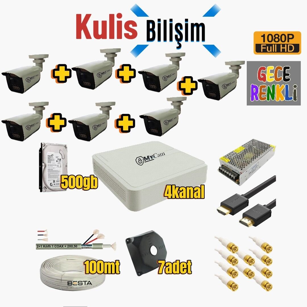 Mycam AHD 7’li Kamera Full Set – Kamera Paketim Colorvu
