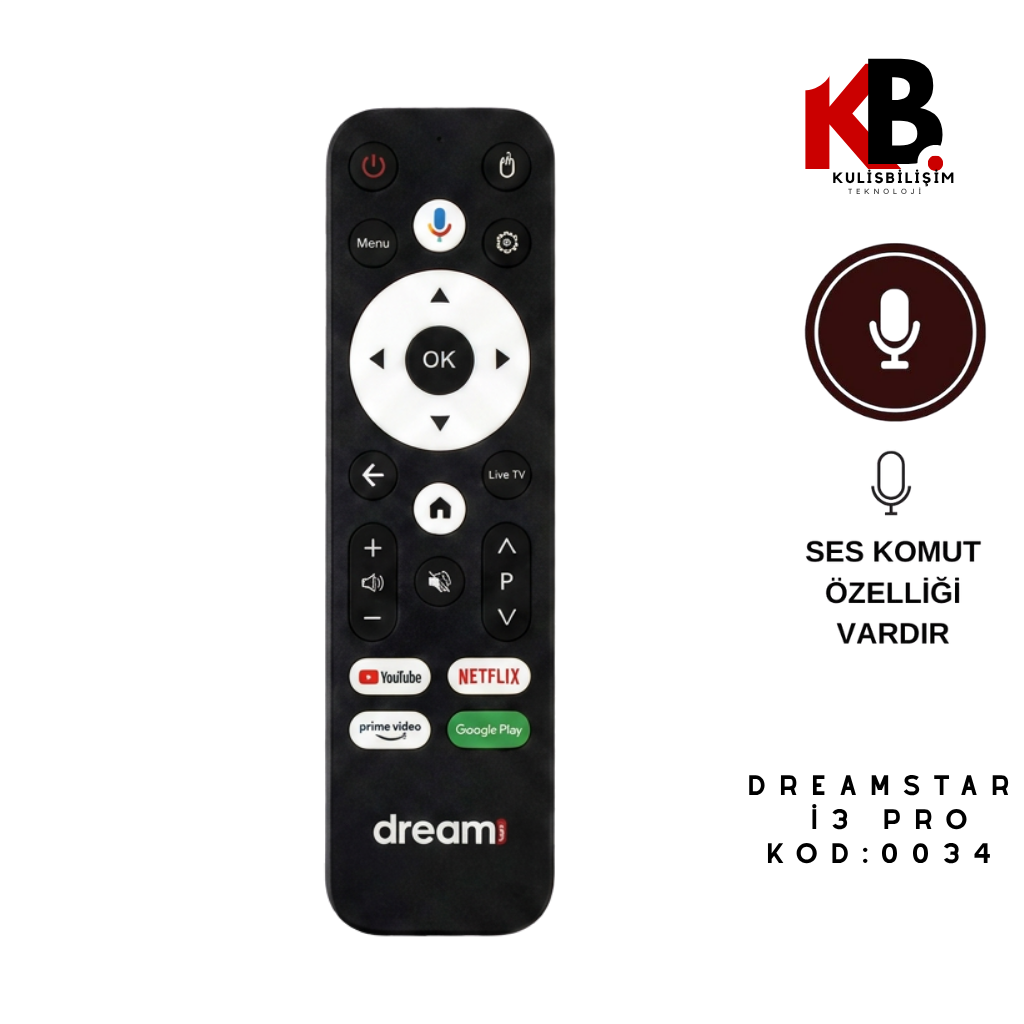 ORJ-0034 DREAMSTAR İ3 - İ3 PRO ANDROID SES KOMUTLU LOGOLU ORJİNAL KUMANDA