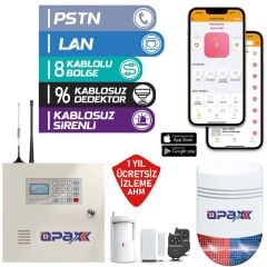 Opax-2545lan+Bgr+09+Akü Networklü Alarm Paneli &Bgr-09 Kablosuz Sirenli Fullset (1 Yıl Ahm Ücretsiz)
