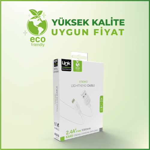 Linktech K449 Strong 1M 2.4A Lightning Şarj ve Veri Kablosu