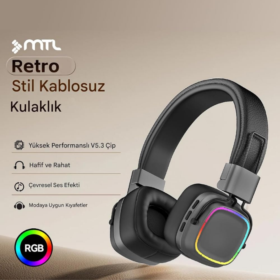 MTL MT965 kulaklık Bluetooth RGB Kablosuz Stereo Suni Deri Kafa Üstü Kulaklık