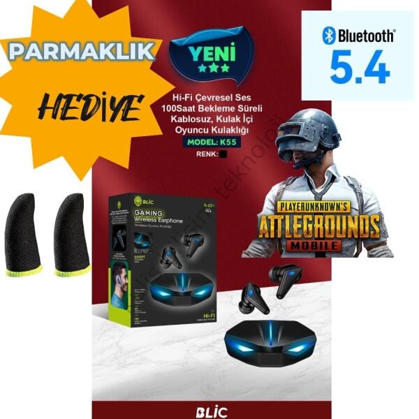 Blic K-55 Bluetooth Gami̇ng Kulaklik Tüm Telefon Modelleri̇ Pc Ve Tabletler İle Uyumlu
