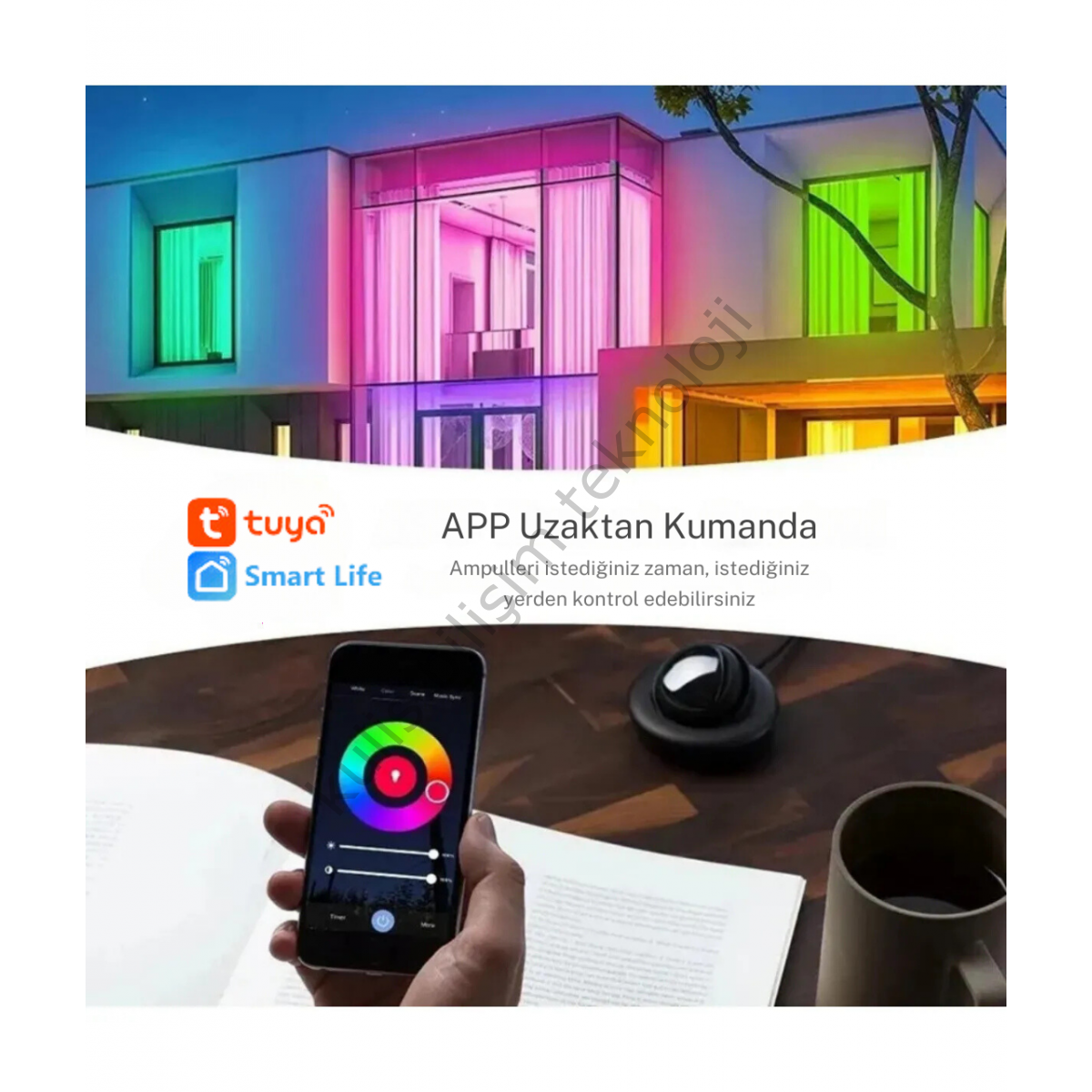 fulltech  Akıllı Rgb Led Lamba Ampül 9w 800 Lümen Wifi Tuya Uygulama Destekli Renk Değiştiren 16 Milyon Renk