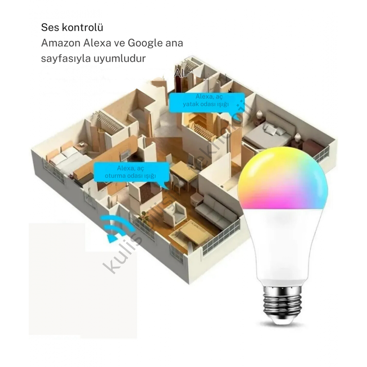 fulltech  Akıllı Rgb Led Lamba Ampül 9w 800 Lümen Wifi Tuya Uygulama Destekli Renk Değiştiren 16 Milyon Renk