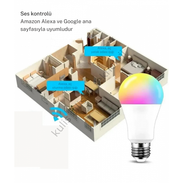 fulltech  Akıllı Rgb Led Lamba Ampül 9w 800 Lümen Wifi Tuya Uygulama Destekli Renk Değiştiren 16 Milyon Renk