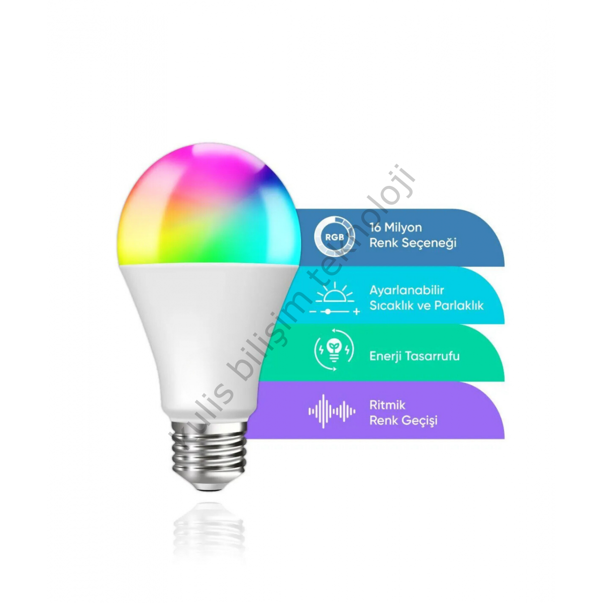 fulltech  Akıllı Rgb Led Lamba Ampül 9w 800 Lümen Wifi Tuya Uygulama Destekli Renk Değiştiren 16 Milyon Renk