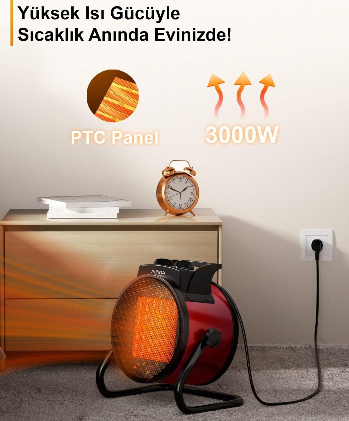 AUHMA Ath1 Taşınabilir Elektrikli Soba Fanlı Isıtıcı 3000W
