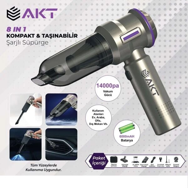 Akt Ens-215 14000Pa 8in1 Şarjlı Üflemeli Akt Araç Süpürgesi