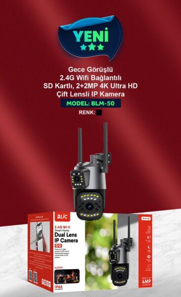 Blic Blm-50 Çift Lens Akıllı Wifi+Ethernet IP Kamera Su Geçirmez Kablosuz Kamera