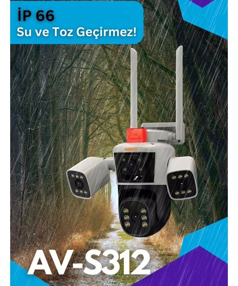 Avenir AV-S312 Wi-Fi Akıllı Ip ve Kablolu Çift Başlıklı 3 Lens 3 Kameralı 12 Mega Piksel