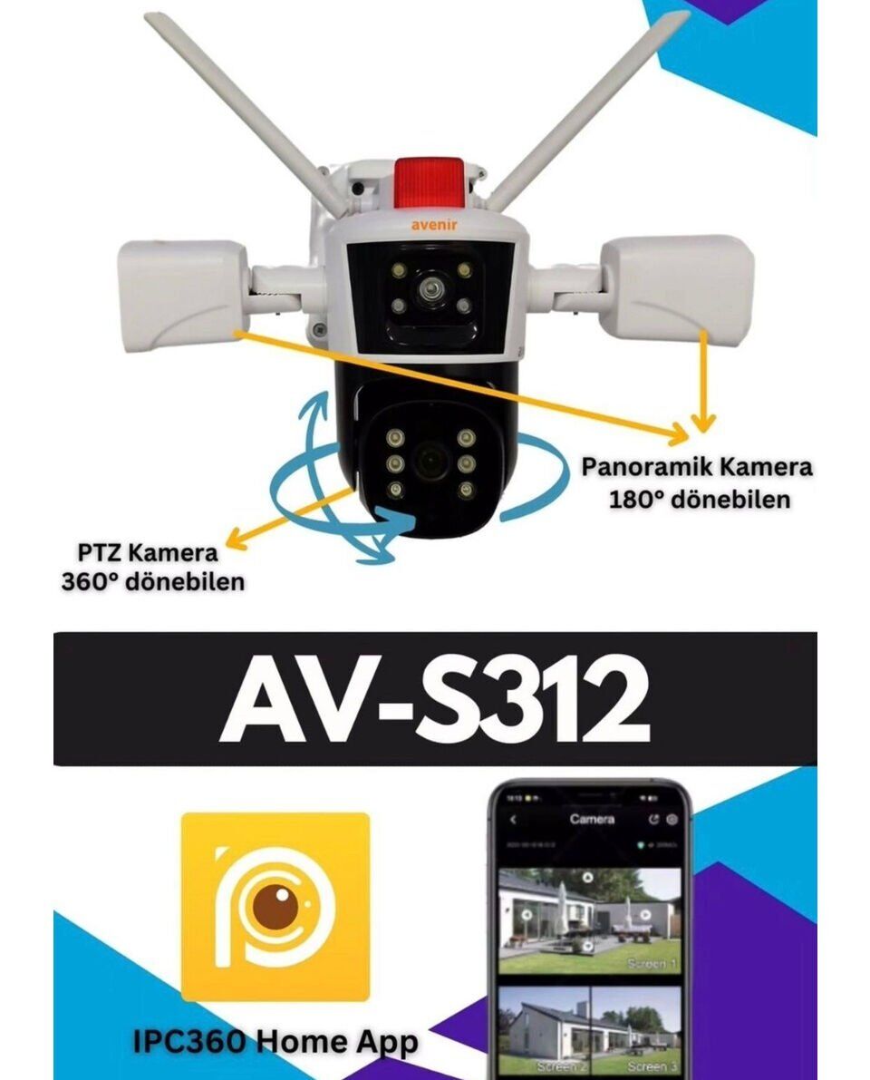 WIFICAM 3 Kamerali Yeni Nesil Wifi Ptz Kamera IPC360 Home Turkce