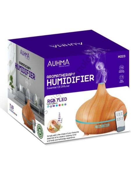 Auhma Hava Nemlendirici Buhar Makinesi ve Terapi Cihazı LED Işıklı H223 AÇIK KAHVE
