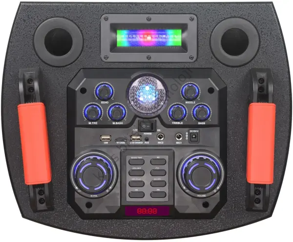 NDR-1212S 100 Watt ( 12 INCH x 2 ) + TWEETER Çift Kablosuz UHF Mikrofonlu Kumandalı Led Panel FM / BT / USB ve TF Kart Girişli Anfili Hoparlör