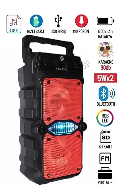 KTS-1096 Büyük Boy Çift Çıkışlı Ses Bombası Bluetooth Hoparlör