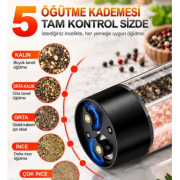 Auhma AHB-15 Tuz Öğütücü | Akıllı LED Ekranlı Şarjlı Tuz Karabiber Öğütücü