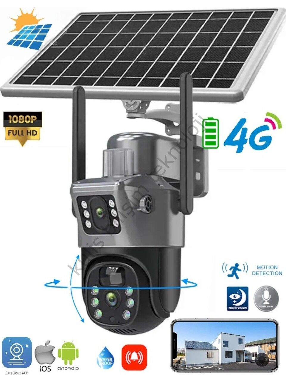 Blic Solar 6mp Pro BLM-63 4g Güneş Enerjili Dual Lens  360° Görüş Akıllı Güvenlik Kamerası