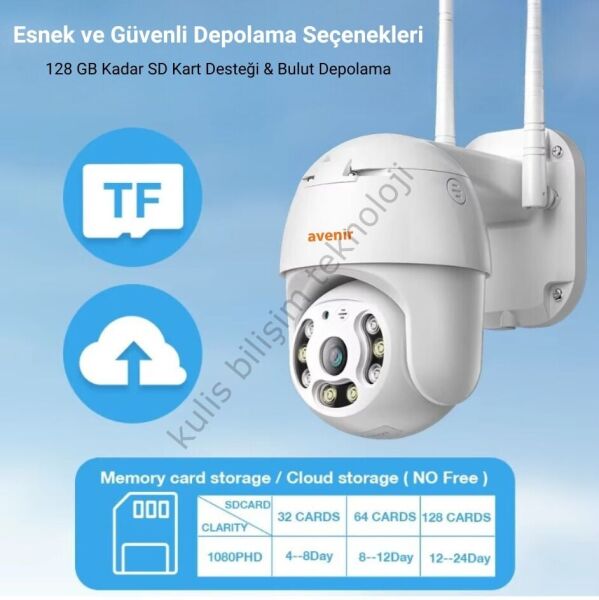 Avenir  AV-M20 3MP CCTV Kablosuz İki Yolu Ses Onvif Destekli Waterproof Ptz WIFI IP Kamera