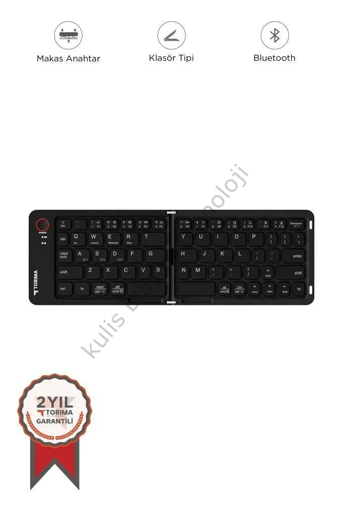Torima TK-08 Siyah Kablosuz Katlanabilir Şarjlı Taşınabilir Mini Bluetooth Klavye