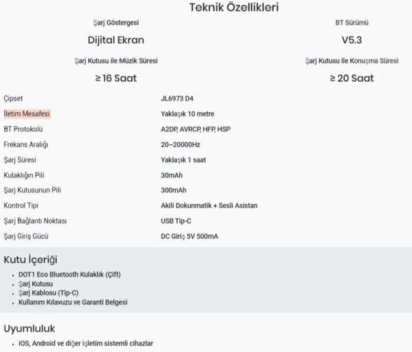 LinkTech DOT1 TWS Kablosuz Bluetooth Kulaklık