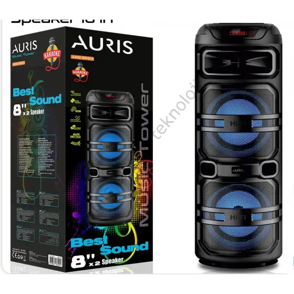 Auris ARS-KLN10 2x8'' Bluetooth USB/SD Kule Tipi Hoparlör