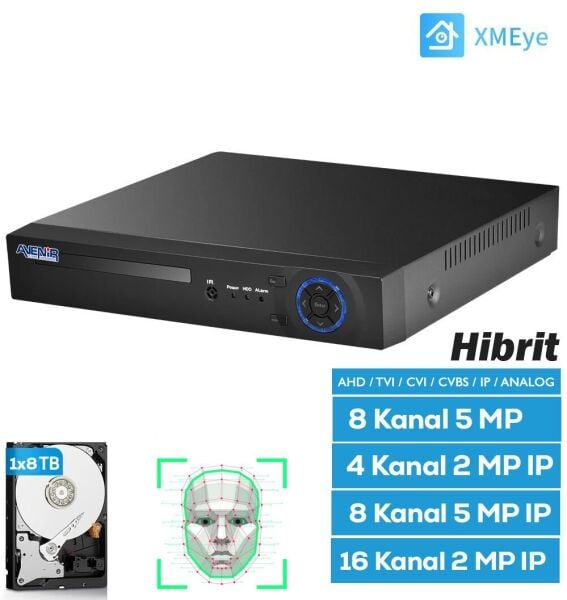 AVENİR AV-TC08M h.265 AHD DVR 8 Kanal 5 MP 5IN1 Hibrit Yüz Tanıma Özelliği