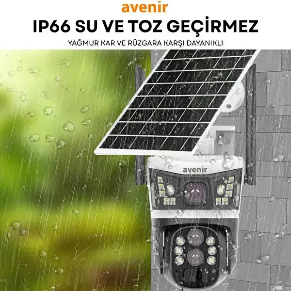 Avenir AV-S432 4MP 10x Optik Zoom 2 Kameralı Solar PTZ 4G SIM Kartlı Sesli Alarmlı Kamera