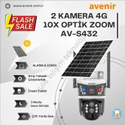 Avenir Av-s432 4mp 10x Optik Zoom 2 Kameralı Solar Ptz 4g Sim Kartlı Sesli Alarmlı Kamera