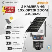 Avenir AV-S432 4MP 10x Optik Zoom 2 Kameralı Solar PTZ 4G SIM Kartlı Sesli Alarmlı Kamera