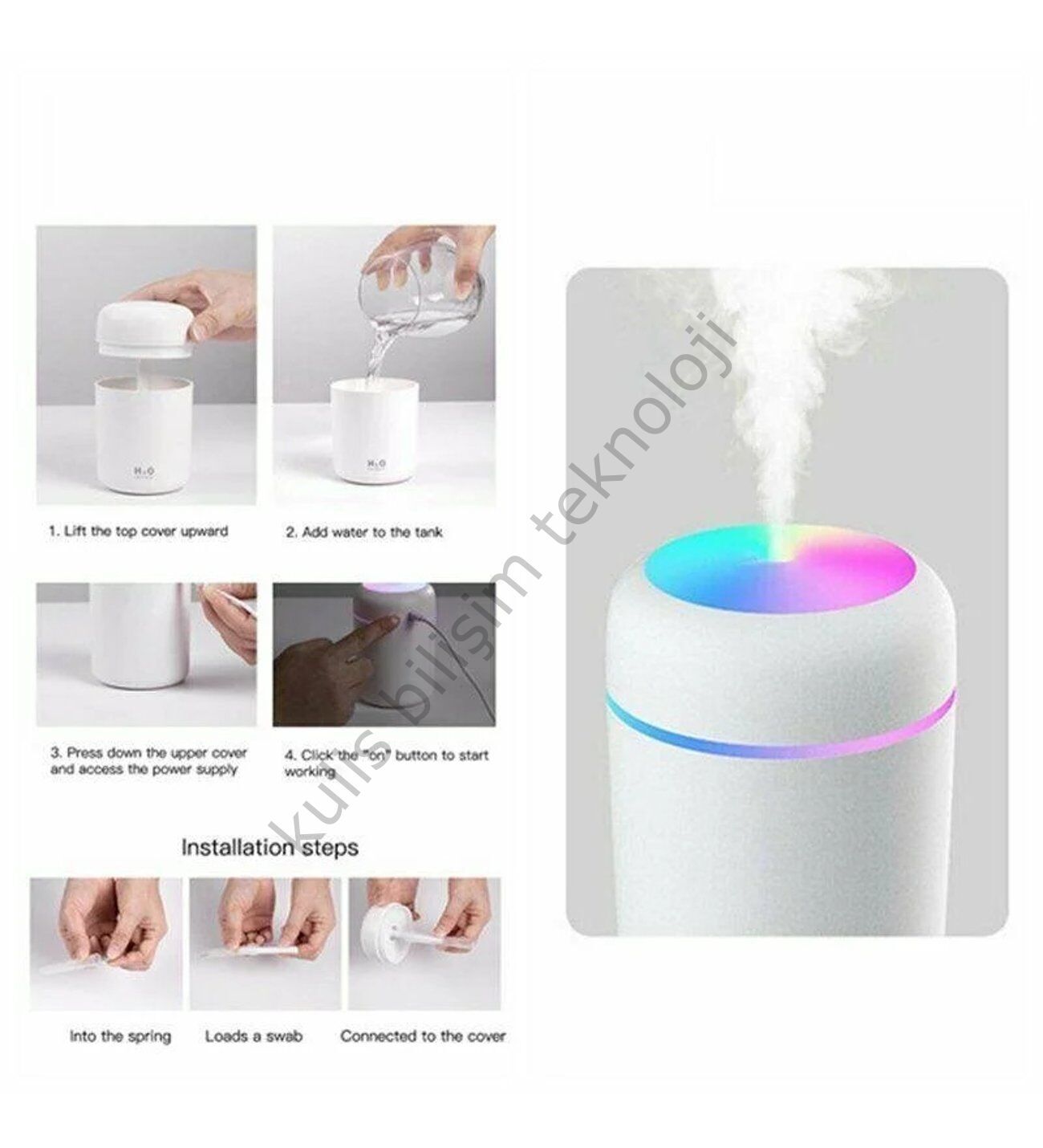 HUMİDİFİER ELMALI STORE HAVA NEMLENDİRİCİ HM44 - İKİ FİLTRELİ - rgb led