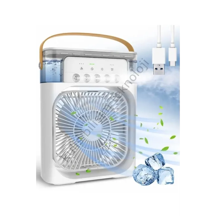Blic BWFN10 Beyaz Buzlu Vantilatör Mini Fan 5 Spreyli Su Püskürtmeli 600 ML Buhar Makinesi Nemlendirici Mini Klima