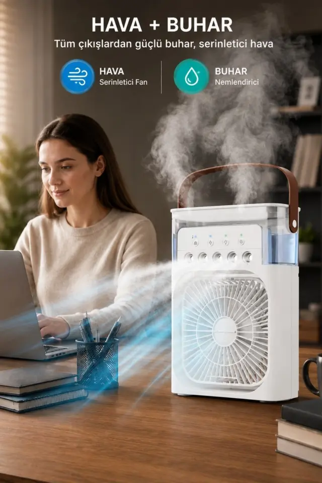 Blic BWFN10 Beyaz Buzlu Vantilatör Mini Fan 5 Spreyli 600 ML Su Püskürtmeli Nemlendirici Mini Klima