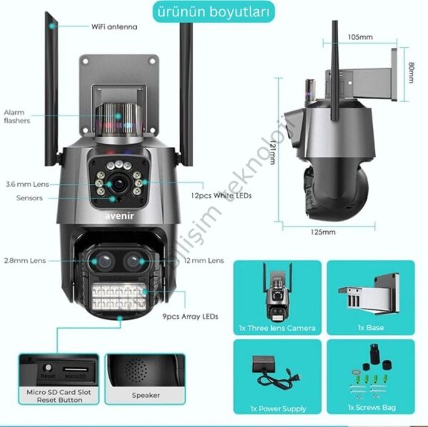 Avenir 4MP 3 Lensli 10X Zoom Ptz Wifi Kamera AV-M21Y YOOSEE