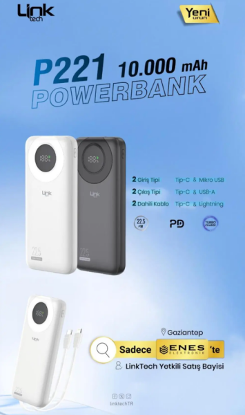 LİNKTECH LPB-P221 Dijital Ekranlı 22.5W turbo hızlı 10.000 Mah Hızlı Powerbank