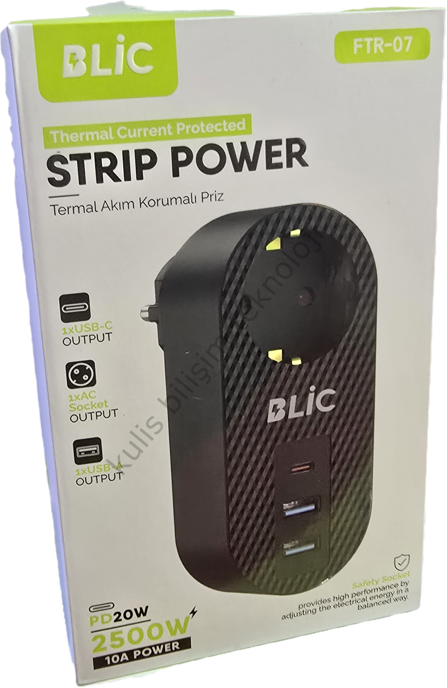 BLİC FTR-07 Termal Akım Korumalı Tekli Priz - 2xusb 1xpd  - Isıya Karşı Dayanıklı