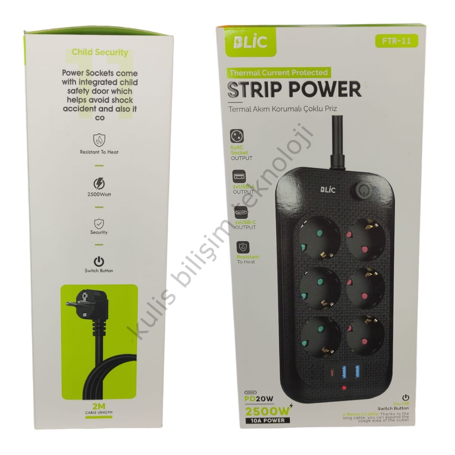 BLİC FTR-11 Termal Akım Korumalı 6lı Priz 2mt- 2xusb 1xpd  - Isıya Karşı Dayanıklı