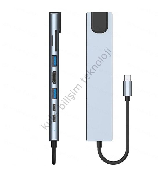 8’i 1 Arada Type-C To USB 4K HDMI RJ45 Ethernet 87W Pd Şarj Sd/tf Kart Okuyucu Hub Dönüştürücü