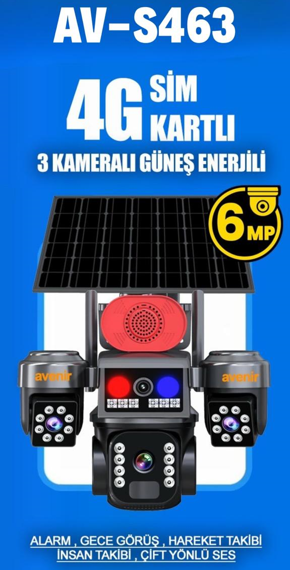 AVENİR AV-S463 3LENS 6MP SOLAR 4G SİM KARTLI PTZ KAMERASI