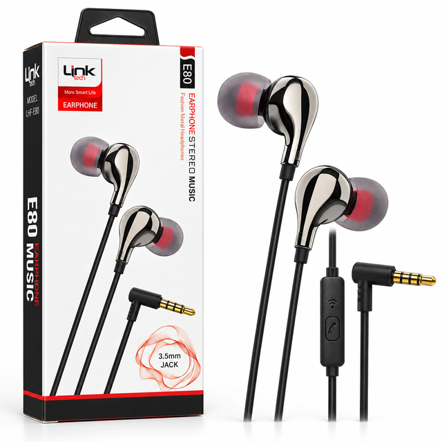 Kablolu Kulaklık | Linktech E80 3.5mm Metal Kulaklık Siyah