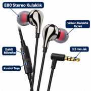 Kablolu Kulaklık | Linktech E80 3.5mm Metal Kulaklık Siyah
