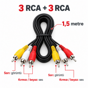 3RCA Tos Kablo | Powermaster 3+3 RCA 1.5 Metre Ses Görüntü