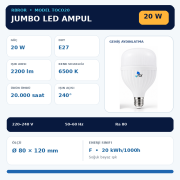 Rbr 20W E27 Jumbo Led Ampul 2200 Lümen 6500K Beyaz Işık