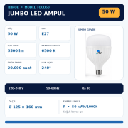 Rbr 50W E27 Jumbo Led Ampul 5500 Lümen 6500K Beyaz Işık