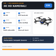 Venaldin E99 Drone 4K HD Çift Kameralı Katlanabilir Kameralı Drone