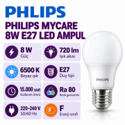 Philips 8W E27 Beyaz Işık 6500K MyCare Led Ampul 720 LümenPhilips 8W E27 Beyaz Işık 6500K MyCare Led Ampul 720 Lümen